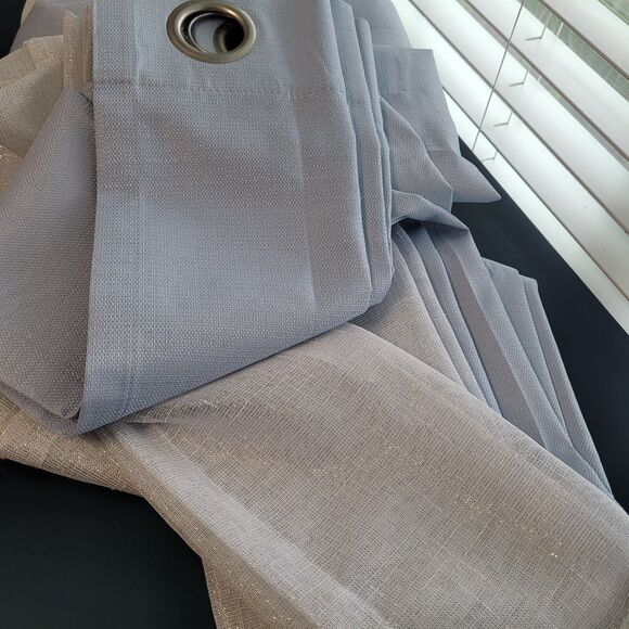 Lot Of 4 Panels Mainstays 84" Sheer Arctic White & Blue Shell - Picture 2 of 8